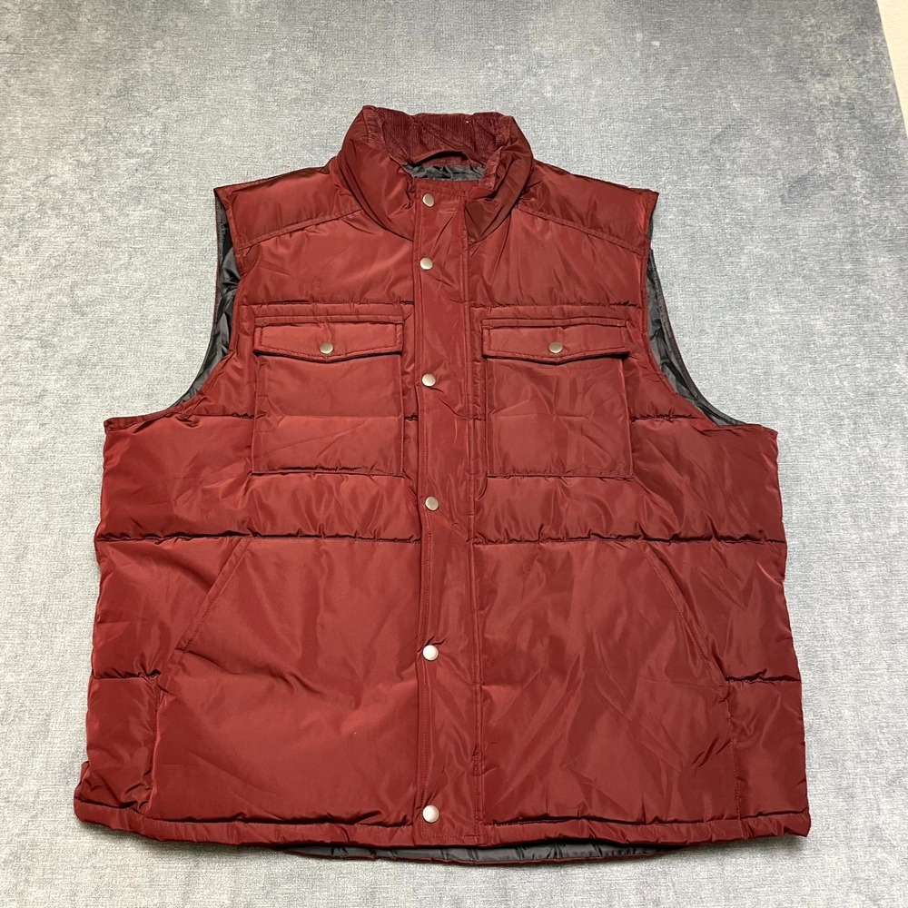 Goodfellow & Co. Midweight Puffer Vest Men 2XL Burgundy Full Zip Corduroy Collar